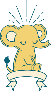 Dövme stili afiş. Bir insan tarafından çizilmiş şirin fil.