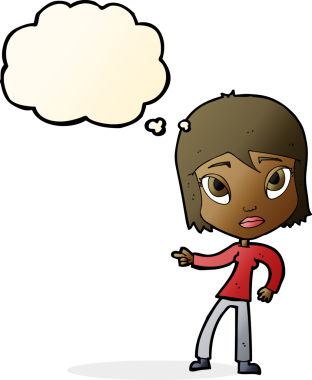 Bir insan tarafından çizilmiş düşünce balonlu bir kadın.