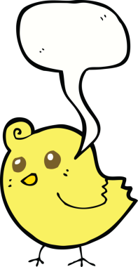 Bir insan tarafından çizilmiş konuşma balonlu çizgi film kuşu.