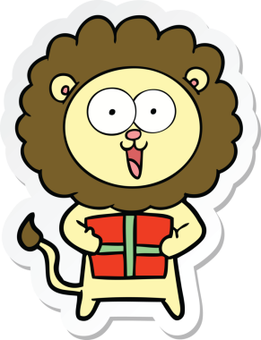 Bir insan tarafından çizilmiş mutlu bir aslanın çıkartması.