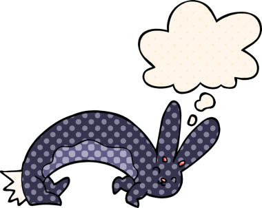 Bir insan tarafından çizilmiş çizgi roman tarzında düşünce balonu olan komik çizgi film tavşanı.