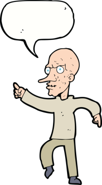 Bir insan tarafından çizilmiş konuşma balonlu kızgın yaşlı adam çizgi filmi.