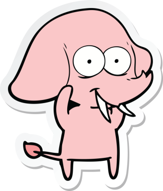 Bir insan tarafından çizilmiş mutlu bir filin çıkartması.