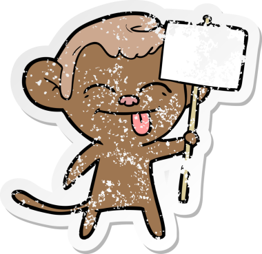 Bir insan tarafından çizilmiş pankartlı komik bir maymunun sıkıntılı çıkartması.