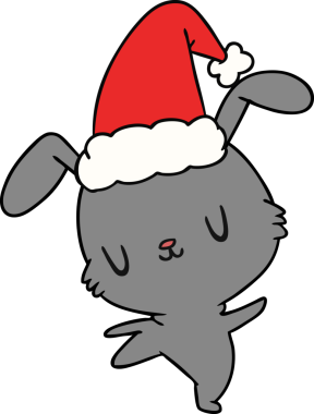 Bir insan tarafından çizilmiş kawai tavşanının el çizimi Noel karikatürü