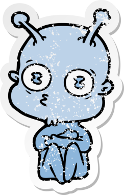 Bir insan tarafından çizilmiş garip kel bir uzay adamının sıkıntılı çıkartması.