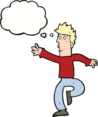 Bir insan tarafından çizilmiş düşünce baloncuğu olan acil bir adam.