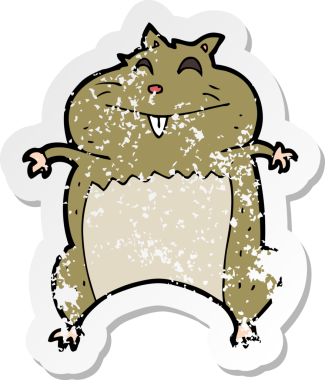 Bir insan tarafından çizilmiş çizgi film hamsterının gerilimli retro yapıştırması.