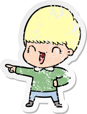 Bir insan tarafından çizilmiş mutlu çizgi film çocuğunun sıkıntılı çıkartması.