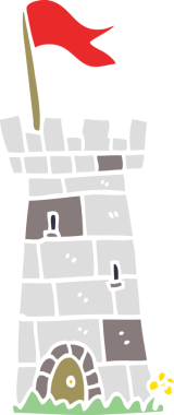 Bir insan tarafından çizilmiş karikatür kale kulesi.