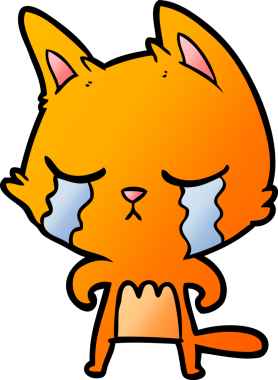 Bir insan tarafından çizilmiş ağlayan çizgi film kedisi.