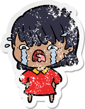 Bir insan tarafından çizilmiş, ağlayan bir çizgi film kızının sıkıntılı çıkartması.