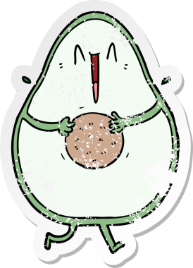 Bir insan tarafından çizilmiş mutlu bir avokado çizgi filminin sıkıntılı çıkartması.