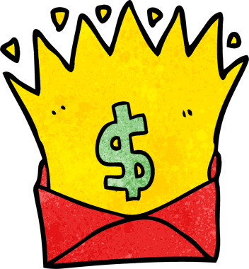 Bir insan tarafından çizilmiş para işaretli karikatür zarfı.