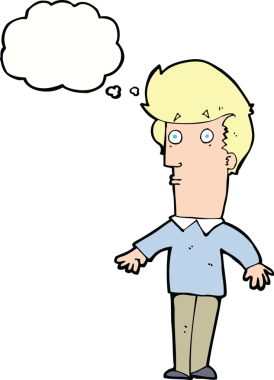 Bir insan tarafından çizilmiş düşünce baloncuğu ile ürkmüş bir adam.