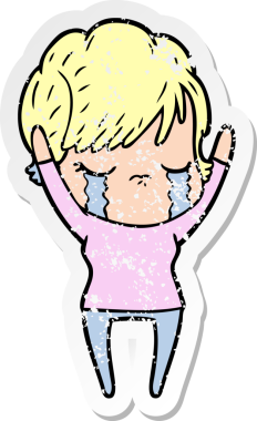 Bir insan tarafından çizilmiş ağlayan karikatürlü bir kadının sıkıntılı çıkartması.