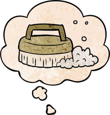 bir insan tarafından çizilmiş grunge desen tarzında düşünce baloncuğu ile fırça fırçalama çizgi filmi