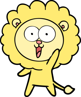 Bir insan tarafından çizilmiş mutlu çizgi film aslanı.