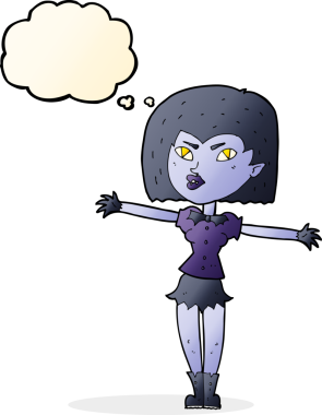 Bir insan tarafından çizilmiş düşünce balonlu vampir kız.