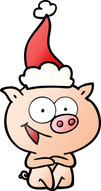 Bir insan tarafından çizilmiş neşeli domuz eli çizilmiş Noel Baba şapkası.