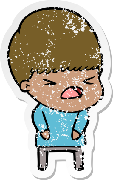 Bir insan tarafından çizilmiş stresli bir çizgi film çıkartması.