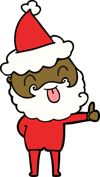 Bir insan tarafından çizilmiş Noel Baba şapkası takan sakallı bir adam.