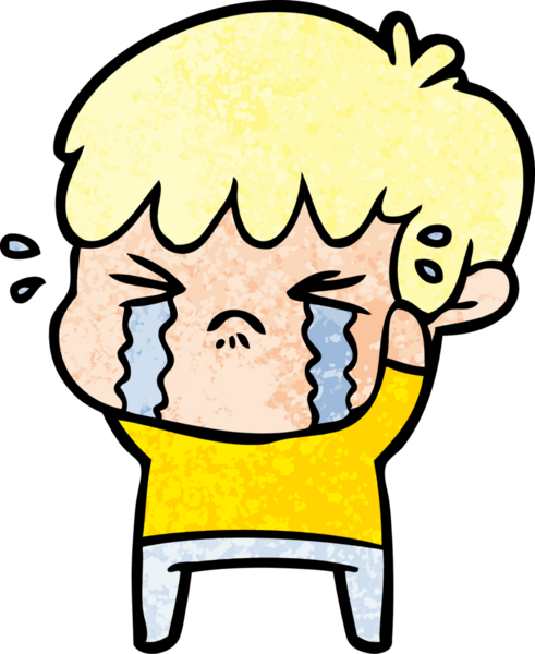 Bir insan tarafından çizilmiş ağlayan çizgi film çocuğu.