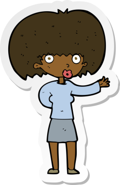 Bir insan tarafından çizilmiş bir karikatür kadının çıkartması.