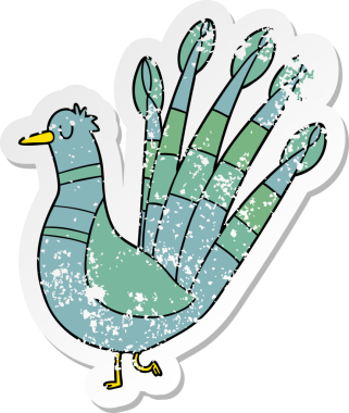 Bir insan tarafından çizilmiş karikatür tavus kuşunun sıkıntılı çıkartması