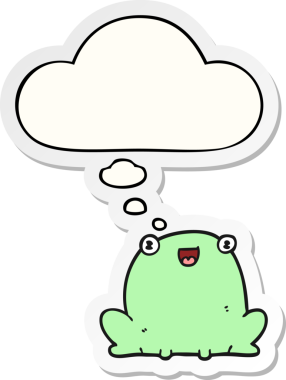 Düşünce baloncuğu insan tarafından çizilmiş bir çıkartma olan karikatür kurbağası.