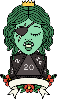 Retro Dövme Biçimi Bir insan tarafından çizilmiş 20 zarlı yarı ork düzenbaz karakter