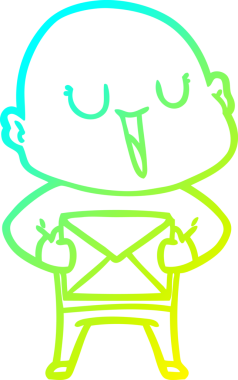 Bir insan tarafından çizilmiş paketli mutlu, kel bir adamın çizdiği soğuk çizgi.