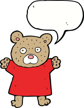 Bir insan tarafından çizilmiş konuşma baloncuklu şirin oyuncak ayı.