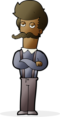 Bir insan tarafından çizilmiş bıyıklı bir çizgi film adamı.