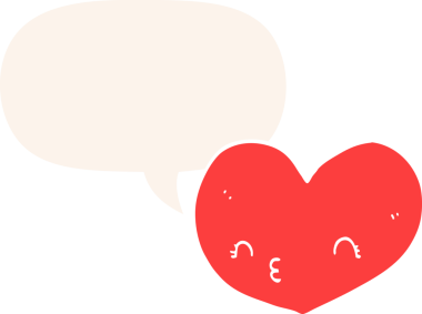 Bir insan tarafından çizilmiş, yüz ifadeli karikatür kalbi.