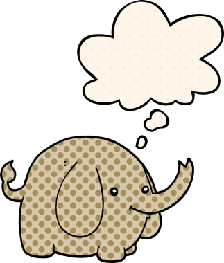 Bir insan tarafından çizilmiş çizgi roman tarzında düşünce baloncuğu olan bir fil.