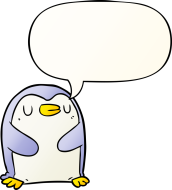 bir insan tarafından çizilmiş düzgün eğimli konuşma baloncuğu olan penguen çizgi filmi