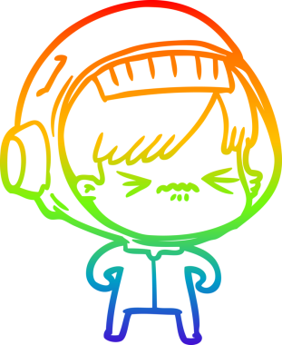 Gökkuşağı gradyan çizgi çizimi bir insan tarafından çizilmiş astronot bir kadın.