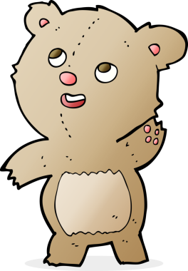 Bir insan tarafından çizilmiş sevimli el sallayan oyuncak ayı.