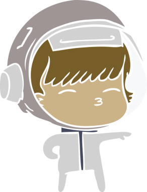 Düz renkli çizgi film meraklısı astronot bir insan tarafından çizilmiş.