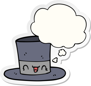 Düşünce baloncuklu çizgi film şapkası insan tarafından çizilmiş bir çıkartma.