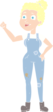 Bir insan tarafından çizilmiş kot pantolonlu bir kadının düz renk çizimi