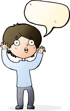 Bir insan tarafından çizilmiş konuşma baloncuğu olan korkmuş bir adam.