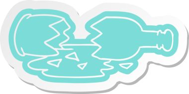 Bir insan tarafından çizilmiş kırık bir şişenin çizgi film etiketi.