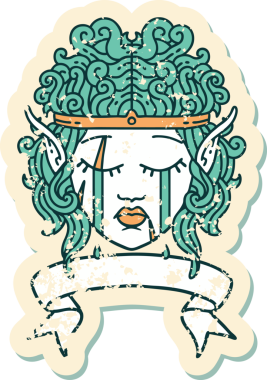 Retro Dövme Tarzı Ağlayan Elf Barbar karakter yüzü Bir insan tarafından çizilmiş pankartıyla