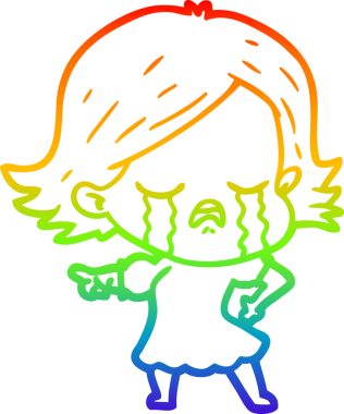 Gökkuşağı gradyan çizimi, bir insan tarafından çizilmiş ve ağlayan bir çizgi film kızı çizimi