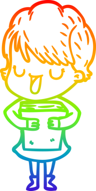 Gökkuşağı gradyan çizgi çizimi bir insan tarafından çizilmiş bir karikatür kadın