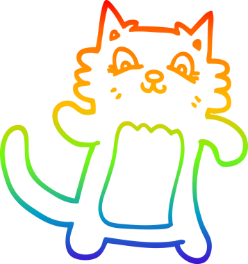 Gökkuşağı gradyan çizgi çizimi bir insan tarafından çizilmiş dans eden bir kedi