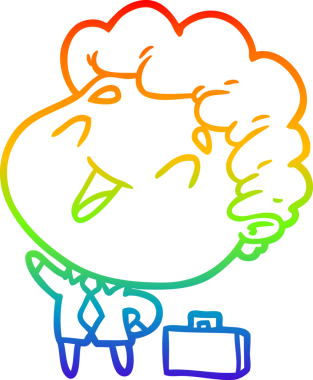 Gökkuşağı gradyan çizimi. Bir insan tarafından çizilmiş şirin bir karikatür işadamı.