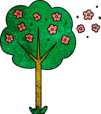 Bir insan tarafından çizilmiş tuhaf bir çizgi film ağacı.